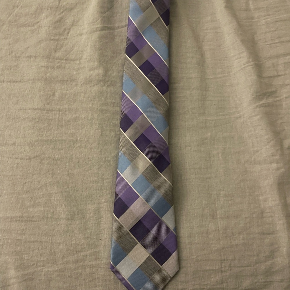 Men's Purple and Gray Plaid Tie